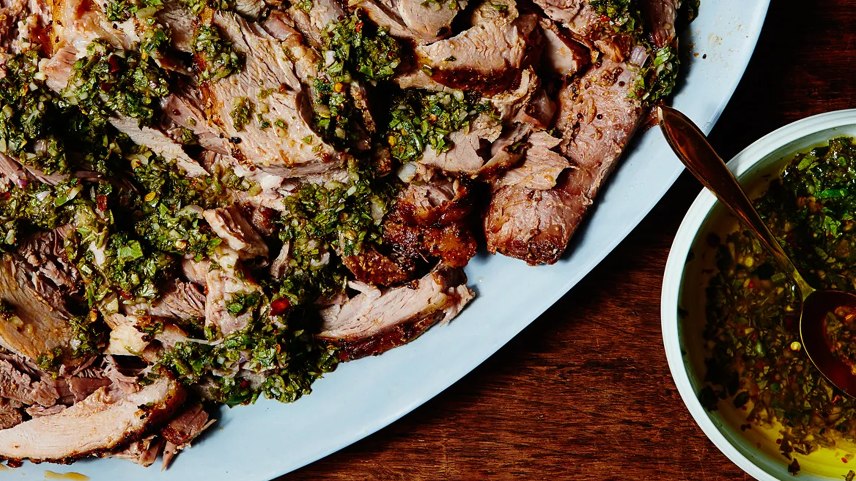 Slow Cooker Pork Shoulder with Zesty Basil Sauce