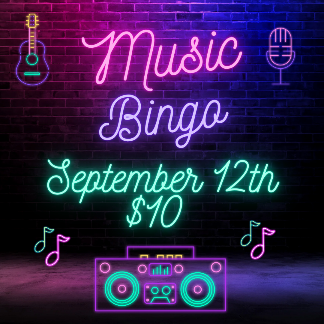 Promotional image for Music Bingo on September 12th 